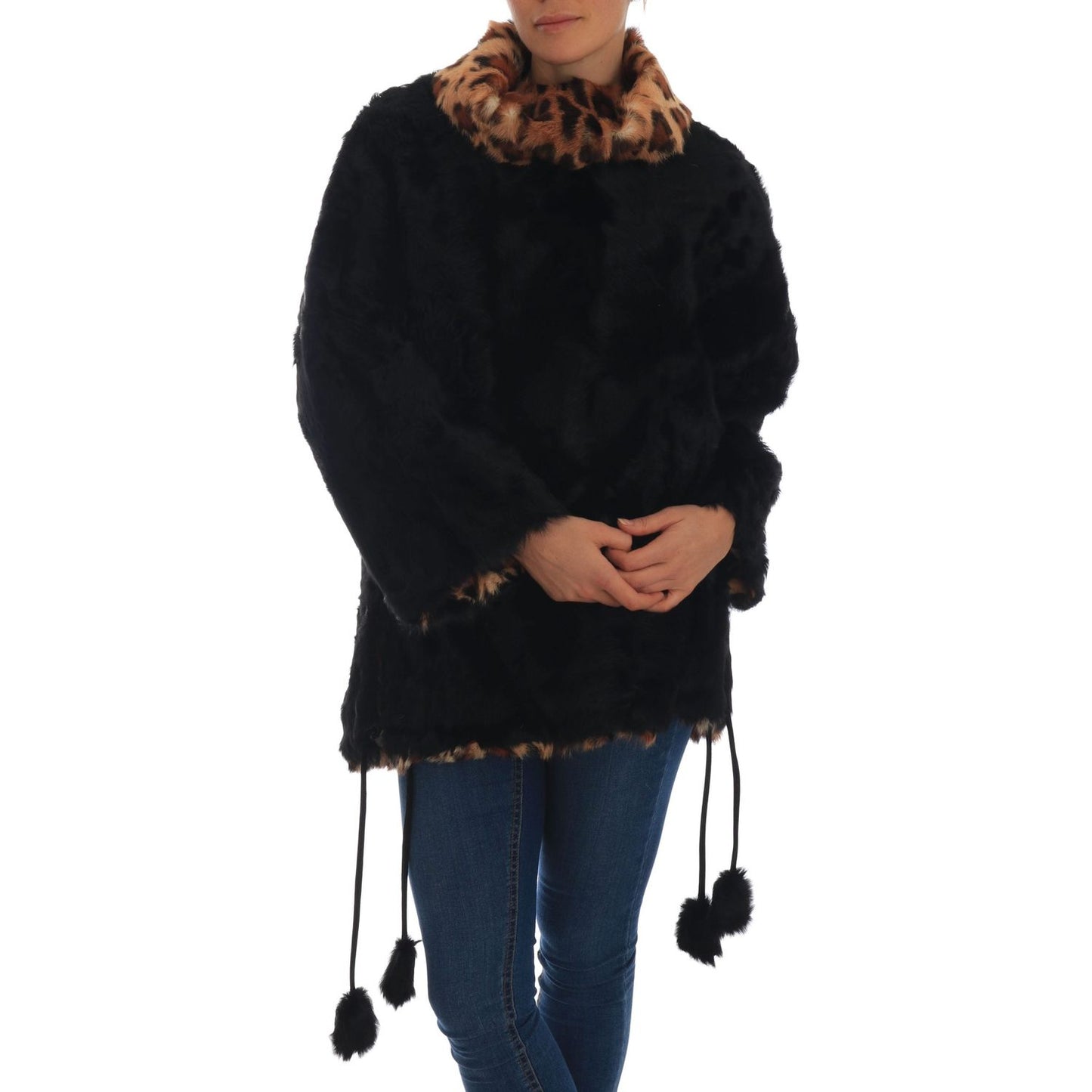 Dolce & Gabbana Elegant Black Lamb Fur Short Coat black-lamb-leopard-print-fur-coat-jacket 654682-black-lamb-leopard-print-fur-coat-jacket.jpg