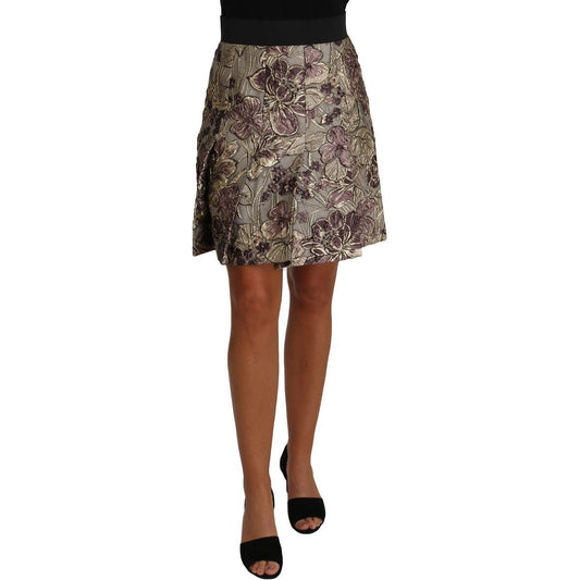 Dolce & Gabbana Elegant Floral A-Line Jacquard Skirt Skirt a-line-mini-floral-print-jaquard-skirt