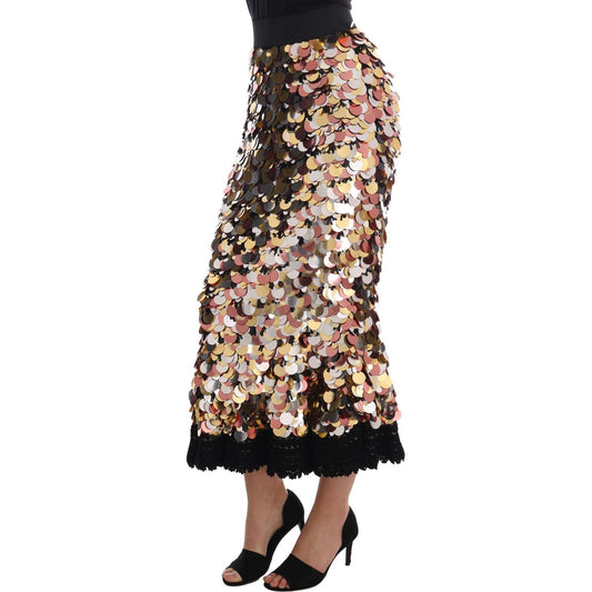 Dolce & Gabbana Sequin Embellished High-Waist Pencil Skirt gold-sequined-peplum-high-waist-skirt