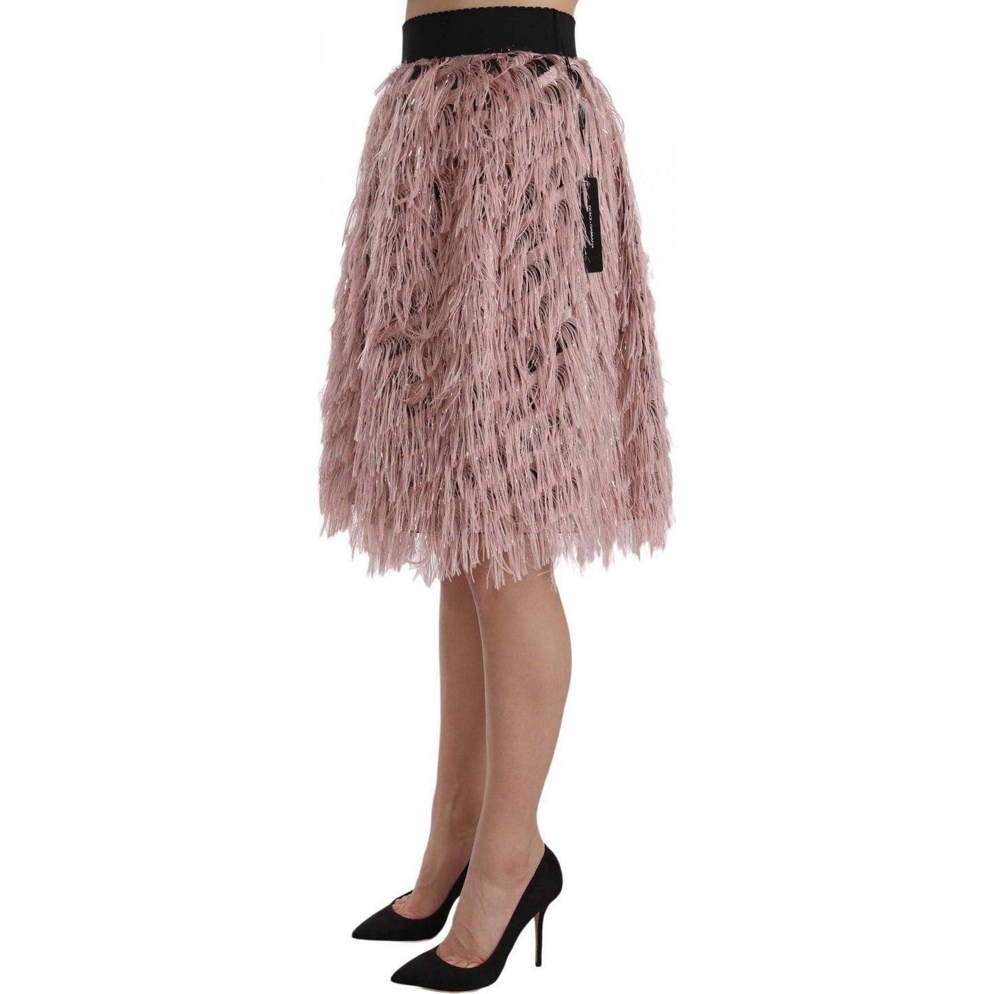 Dolce & Gabbana Wide Elastic Waist High Fashion Skirt pink-gold-fringe-metallic-pencil-a-line-skirt