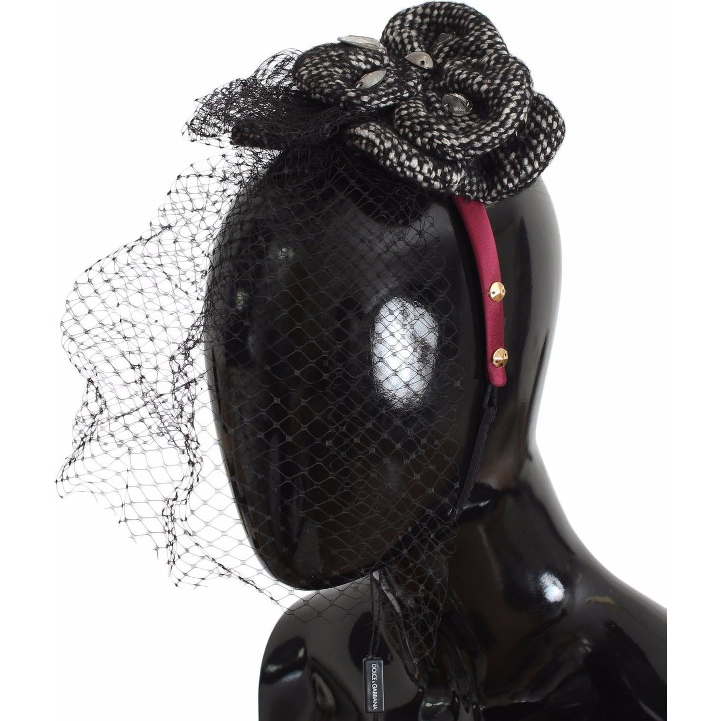 Dolce & Gabbana Pink Silk Crystal-Studded Headband diadem-headband-tiara-black-floral-fascinator-hair-gold Diadem 65877-diadem-headband-tiara-black-floral-fascinator-hair-gold.jpg