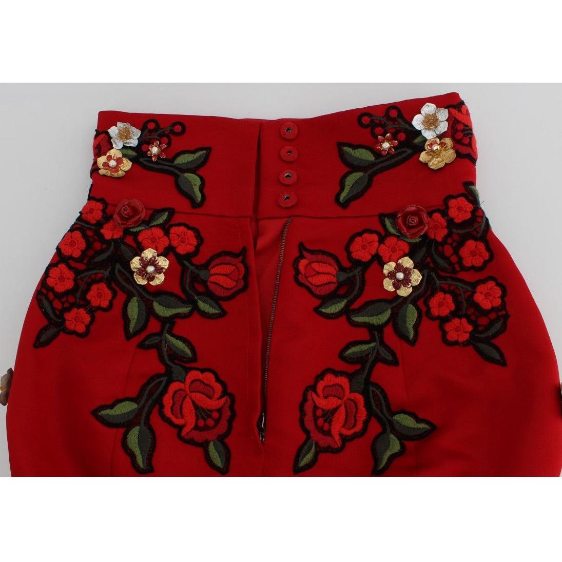 Dolce & Gabbana Glamorous Red Silk Floral Embroidered Shorts red-silk-roses-sicily-shorts-1
