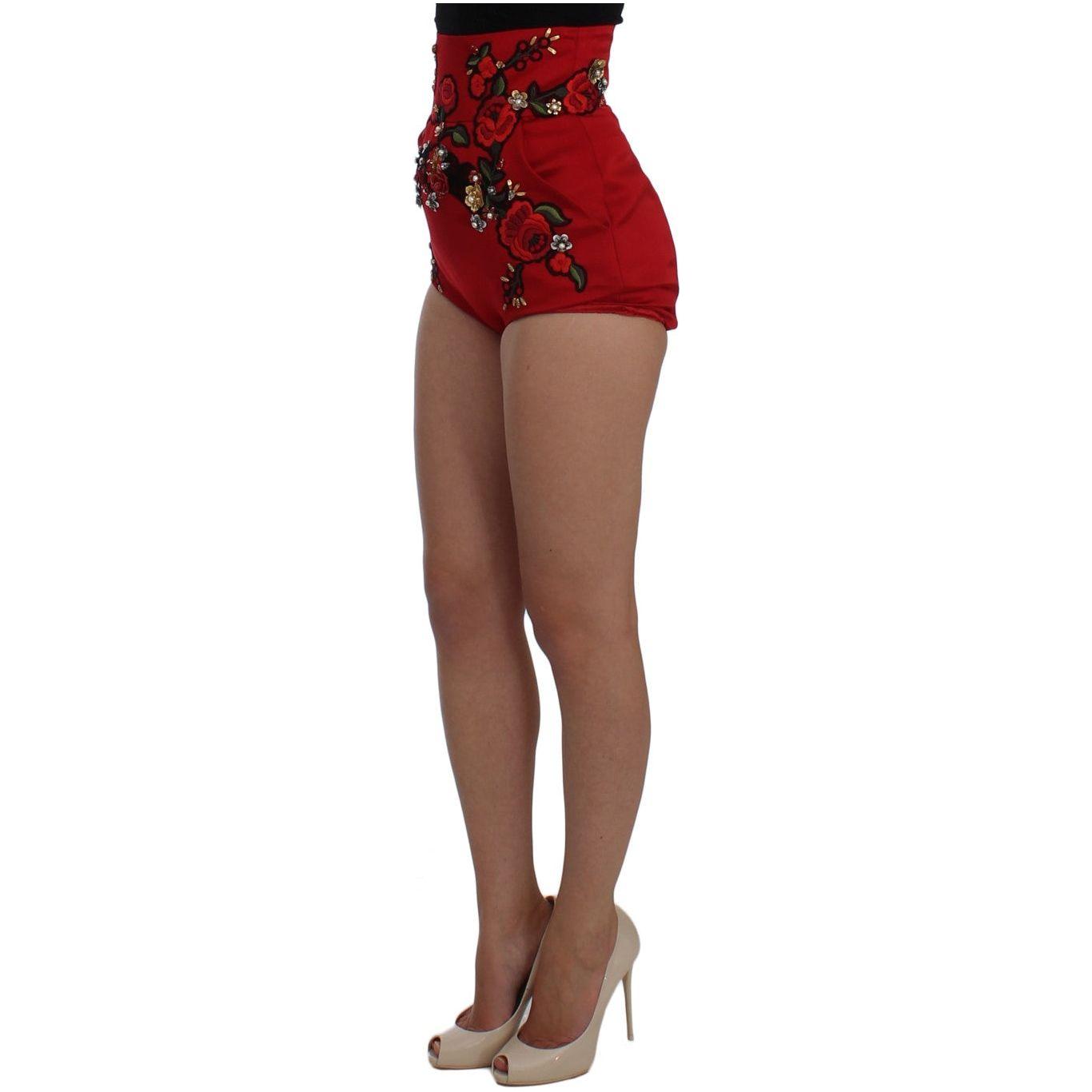 Dolce & Gabbana Enchanted Sicily Crystal-Embellished Silk Shorts red-silk-crystal-roses-shorts-6