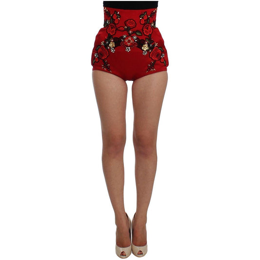 Dolce & Gabbana Enchanted Sicily Crystal-Embellished Silk Shorts red-silk-crystal-roses-shorts-6