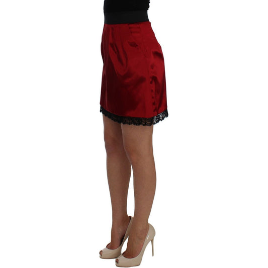 Dolce & Gabbana Elegant Red Lace High-Waist Skirt red-black-lace-a-line-above-knee-skirt