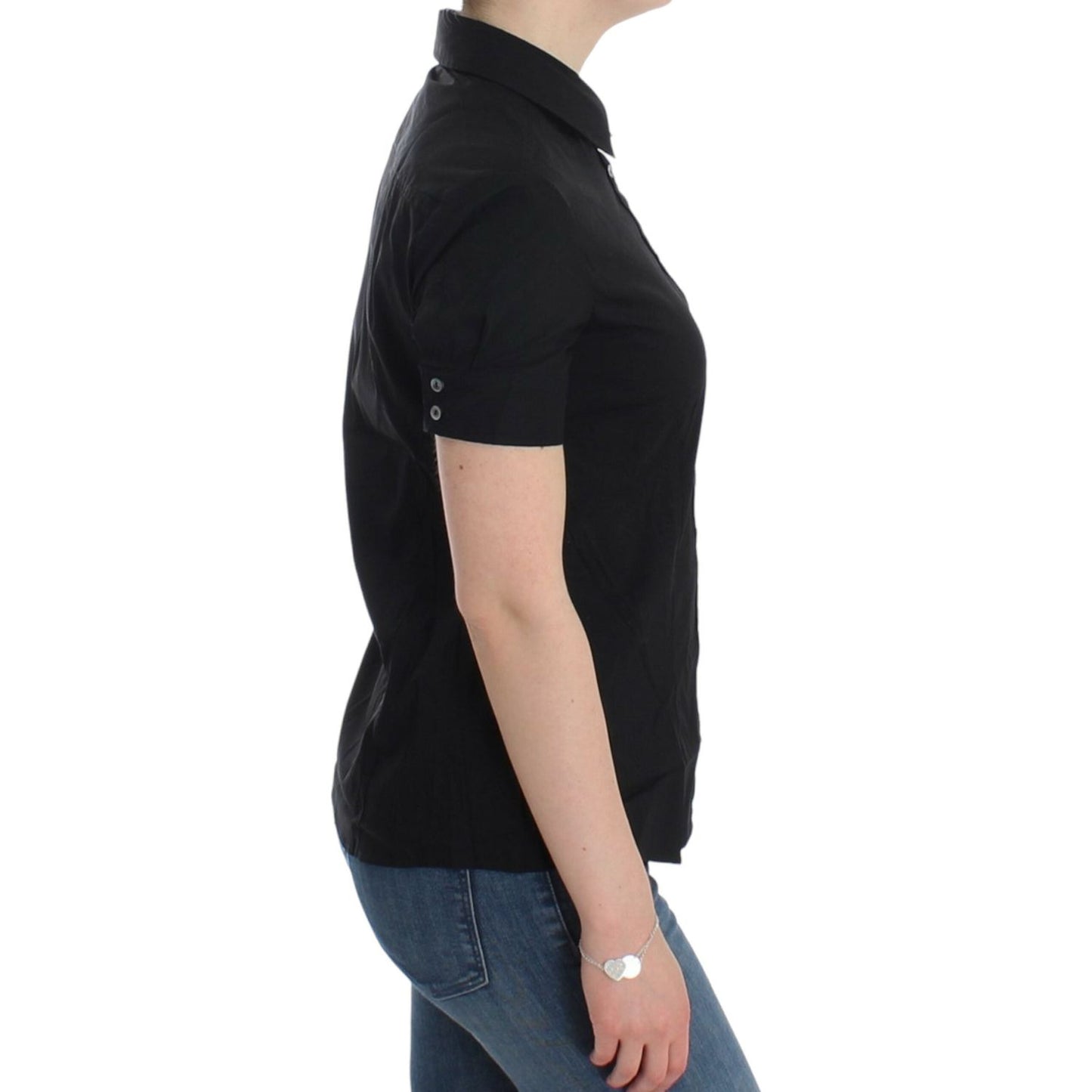 John Galliano Elegant Black Cotton Stretch Shortsleeve Blouse black-cotton-shirt-top 6699-black-cotton-shirt-top-3-scaled-e646275f-fb6.jpg
