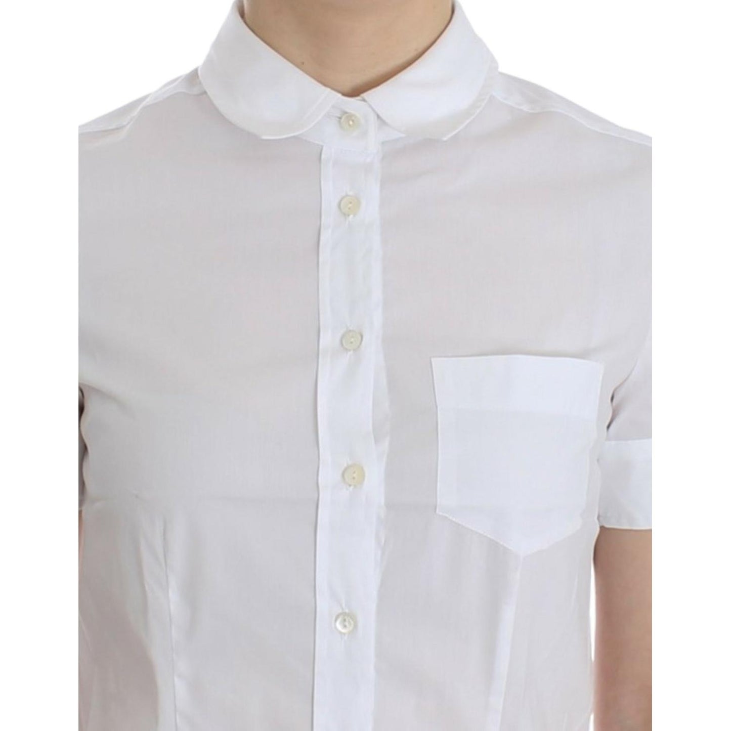 John Galliano Chic White Cotton Blend Shortsleeve Blouse white-cotton-shirt-top