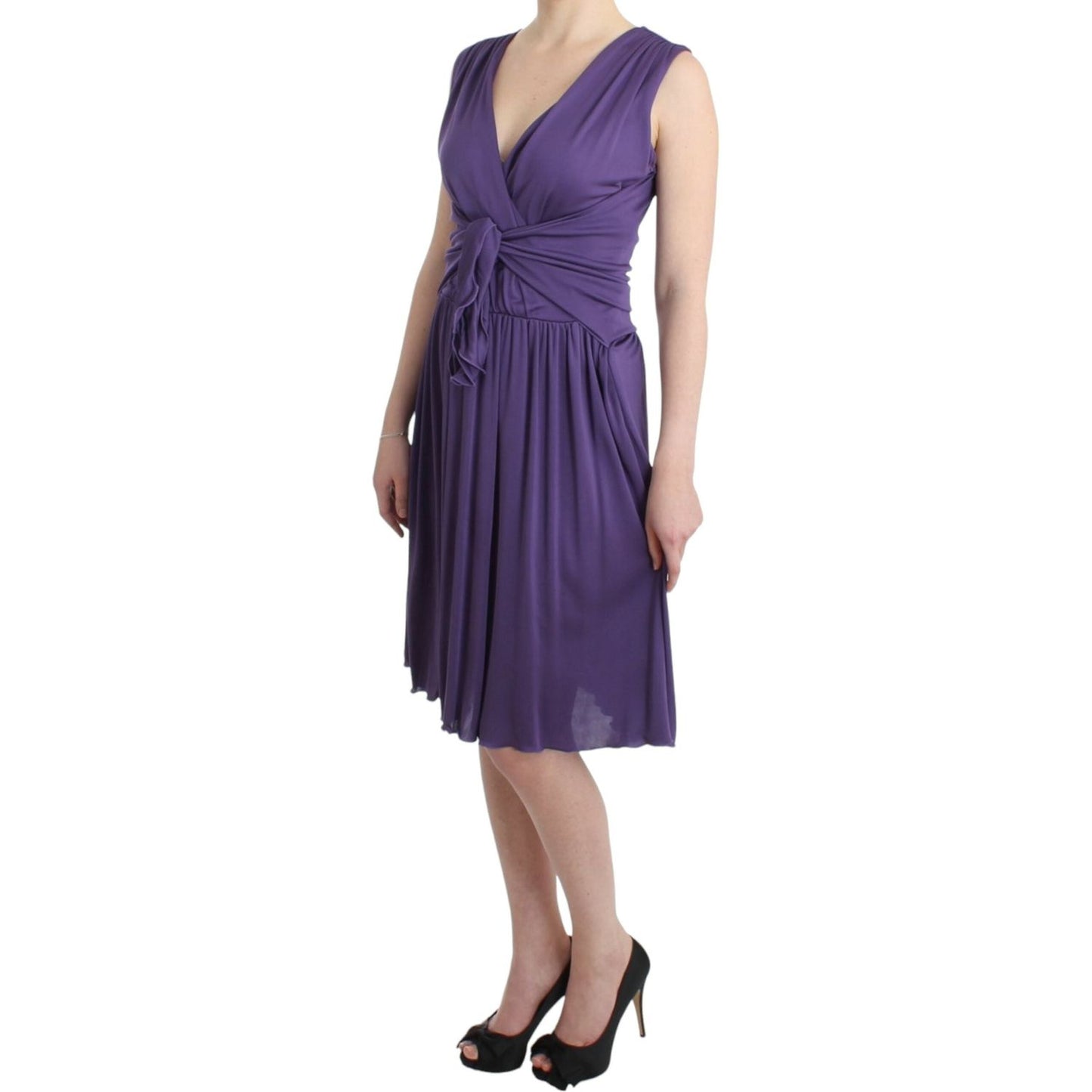 John Galliano Elegant Purple Knee-Length Jersey Dress purple-sheath-dress