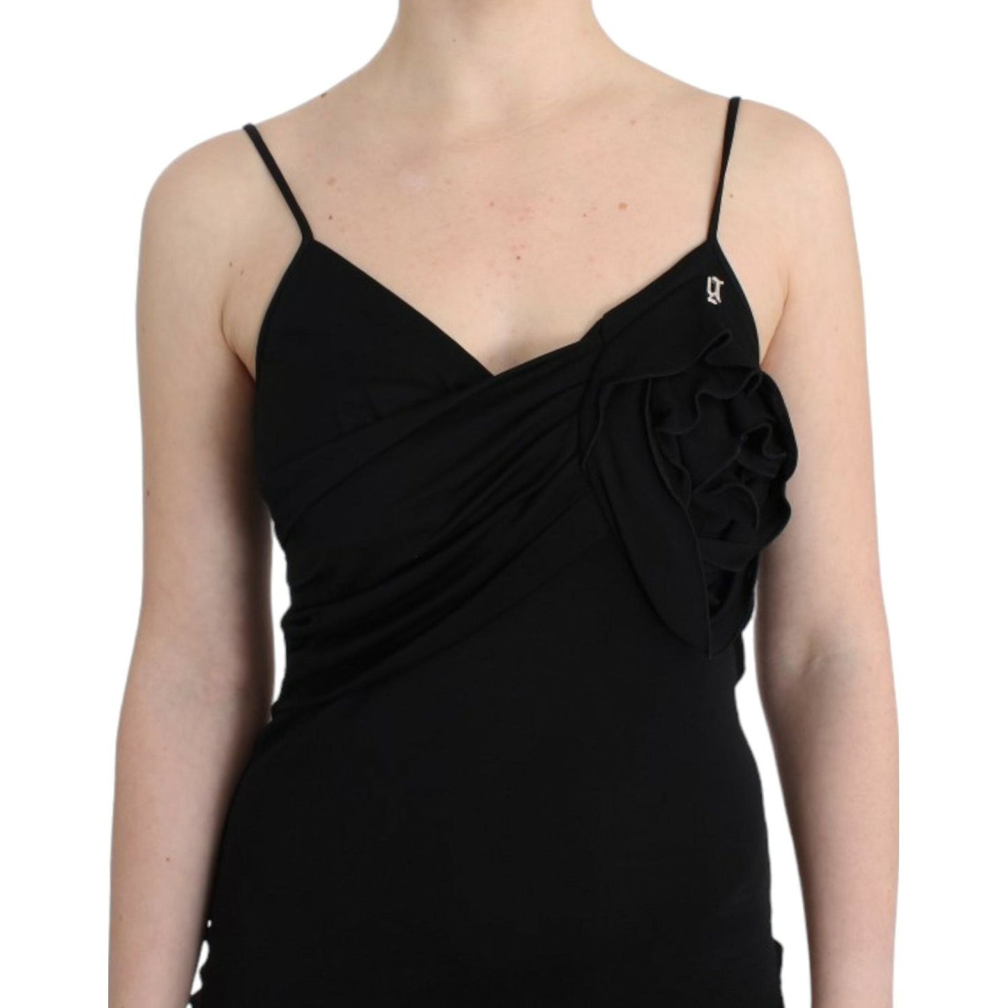 John Galliano Elegant Black Jersey Knee-Length Dress black-coctail-dress Dresses