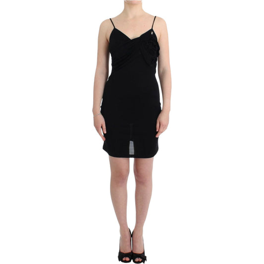 John Galliano Elegant Black Jersey Knee-Length Dress Dresses black-coctail-dress