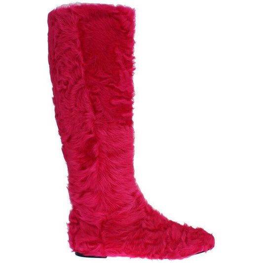 Dolce & Gabbana Elegant Pink Lambskin Fur Boots pink-lamb-fur-leather-flat-boots 69931-pink-lamb-fur-leather-flat-boots.jpg