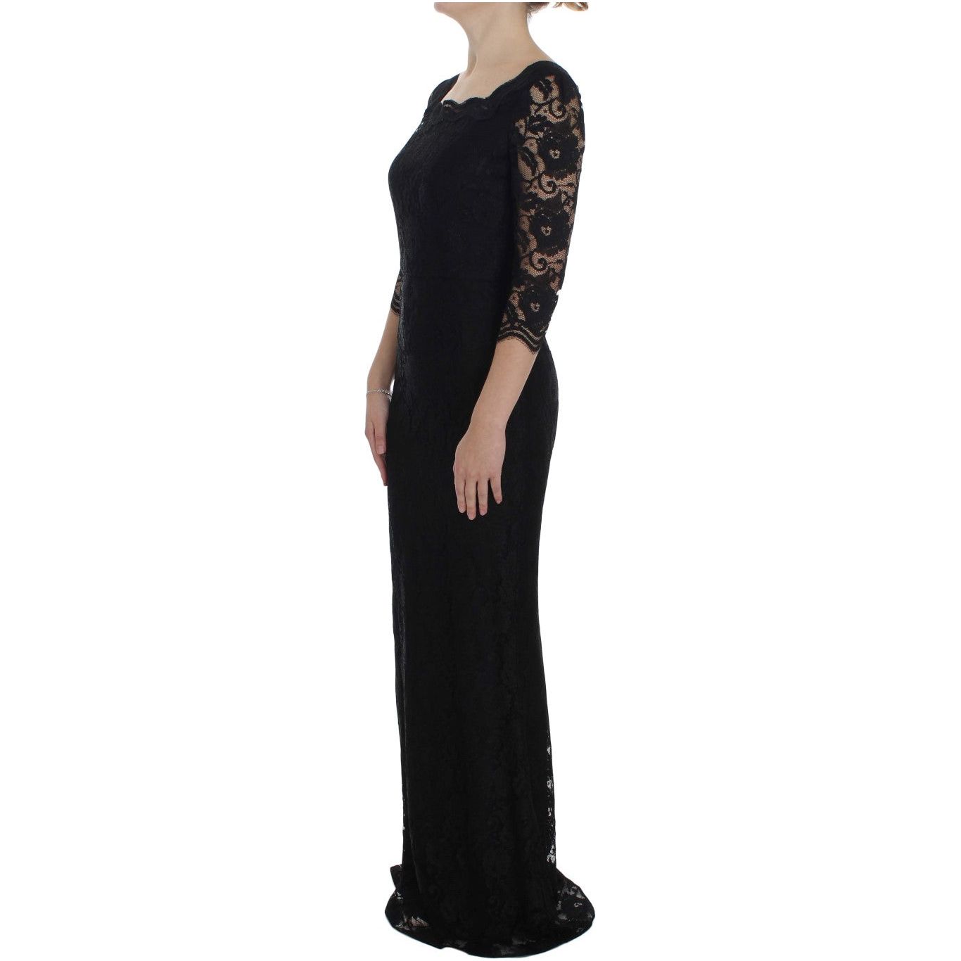 Dolce & Gabbana Elegant Black Floral Lace Maxi Dress black-floral-lace-long-ball-maxi-dress 72034-black-floral-lace-long-ball-maxi-dress-1.jpg