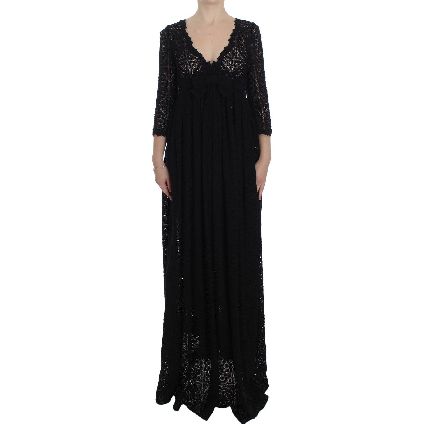 Dolce & Gabbana Elegant Floral Ricamo Maxi Dress black-ricamo-knitted-full-length-maxi-dress 72536-black-ricamo-knitted-full-length-maxi-dress.jpg
