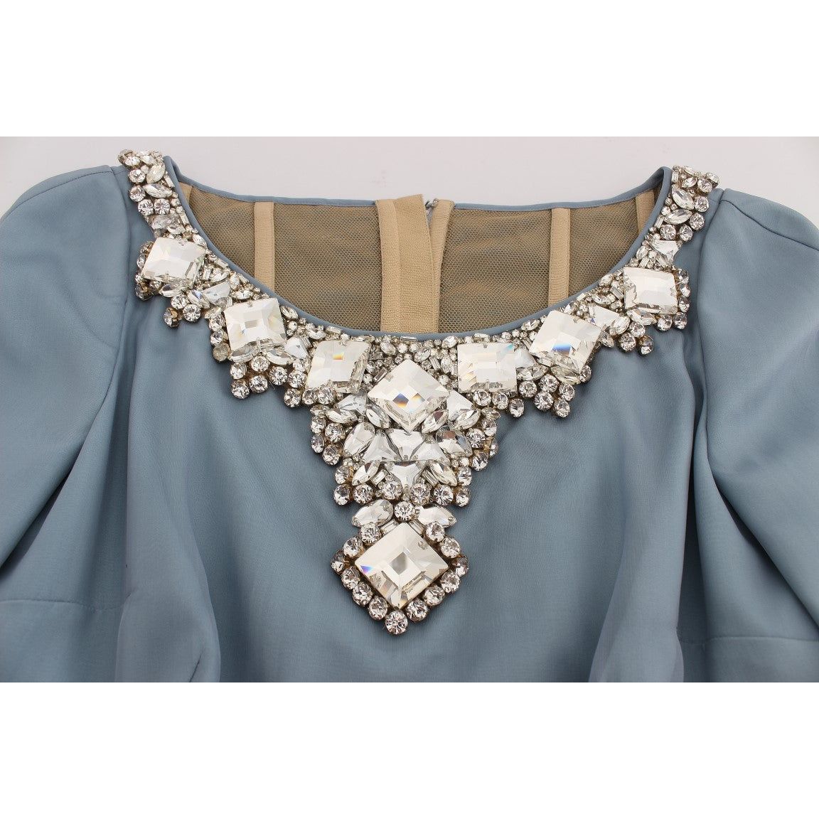 Dolce & Gabbana Elegant Crystal-Embellished Silk Gown blue-silk-crystal-sheath-gown-ball-dress