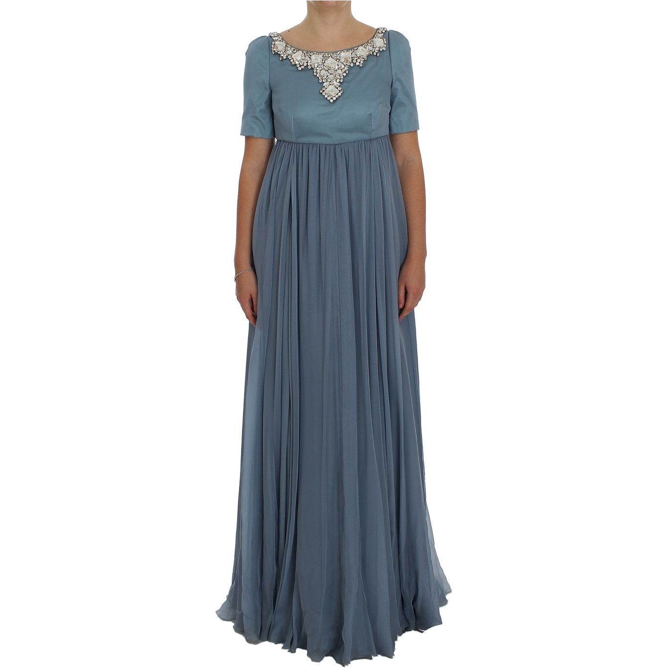 Dolce & Gabbana Elegant Crystal-Embellished Silk Gown blue-silk-crystal-sheath-gown-ball-dress