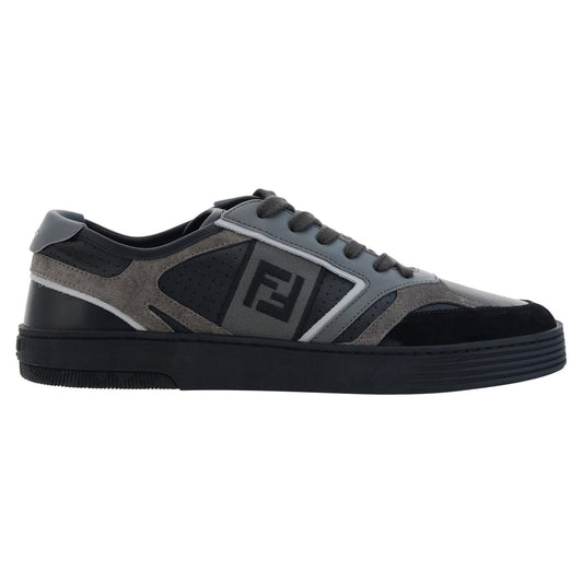 Fendi Elevate Your Steps with Sleek Monochrome Sneakers black-calf-leather-low-top-sneakers-1
