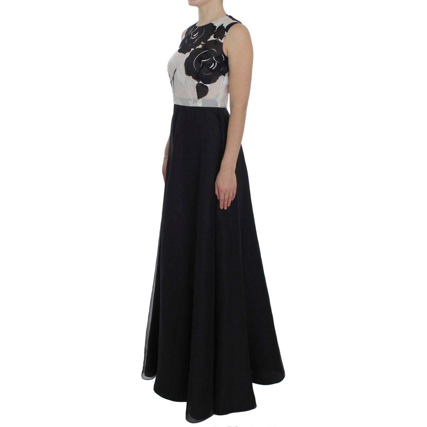 Dolce & Gabbana Elegant Floral Silk Full Length Dress black-white-floral-silk-sheath-gown-dress 72716-black-white-floral-silk-sheath-gown-dress-1.jpg