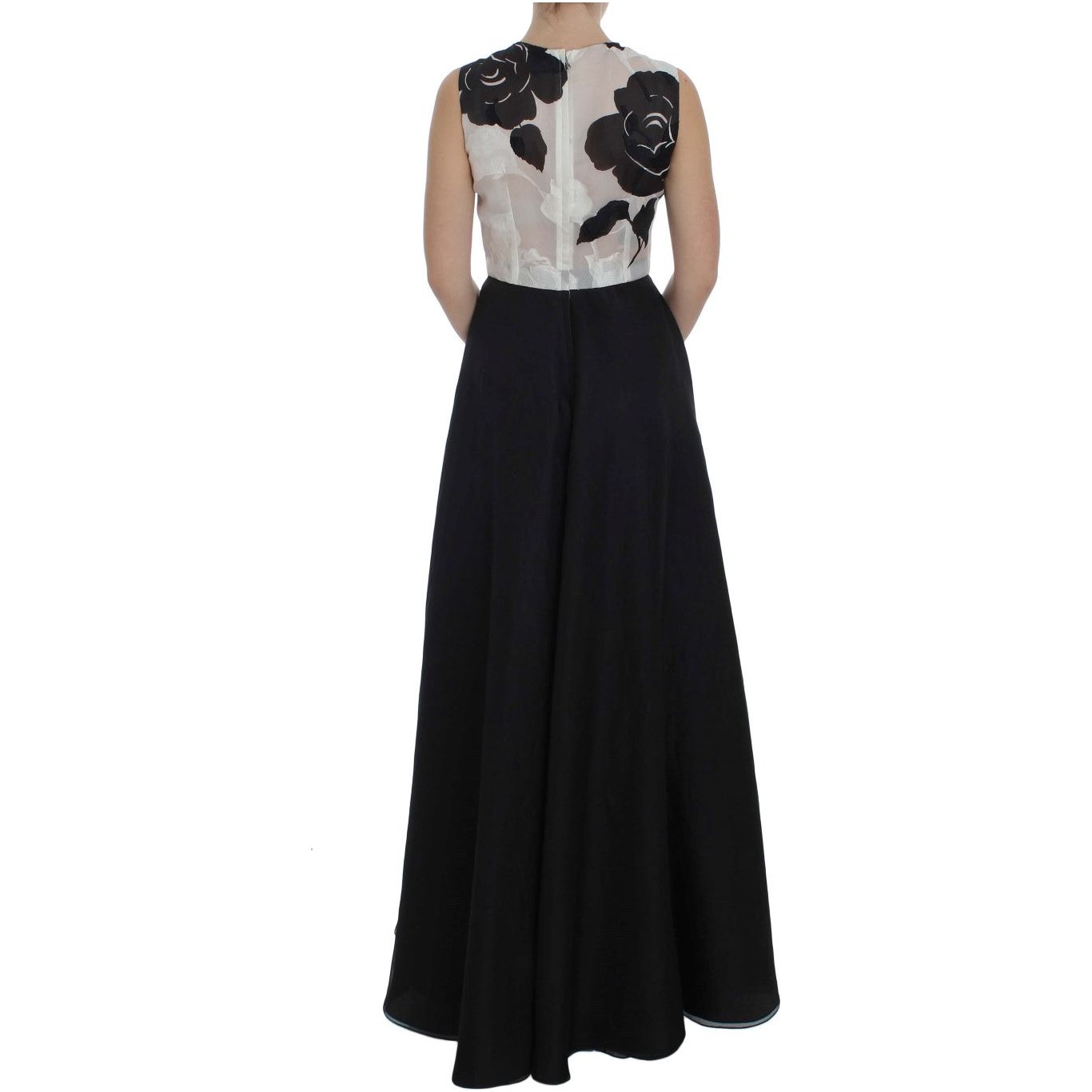 Dolce & Gabbana Elegant Floral Silk Full Length Dress black-white-floral-silk-sheath-gown-dress 72716-black-white-floral-silk-sheath-gown-dress-2.jpg