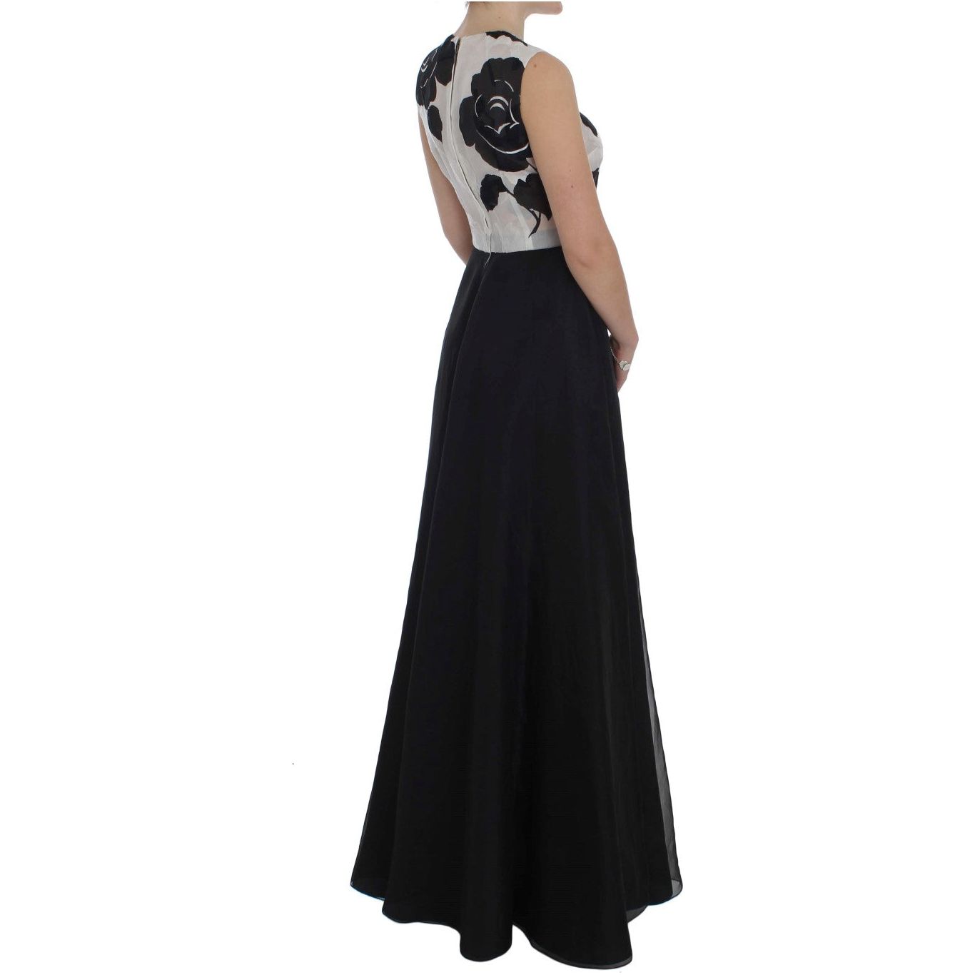 Dolce & Gabbana Elegant Floral Silk Full Length Dress black-white-floral-silk-sheath-gown-dress 72716-black-white-floral-silk-sheath-gown-dress-3.jpg