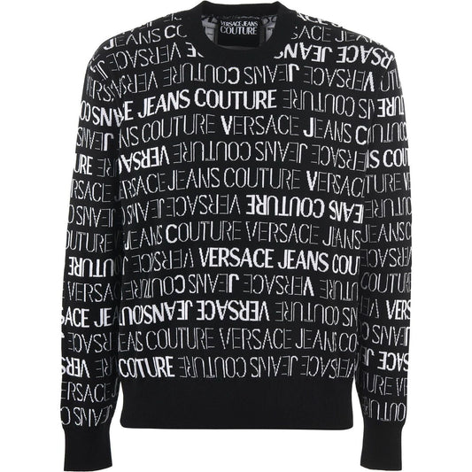 Versace Jeans Elegant Monochrome Logo Sweater black-and-white-cotton-logo-details-sweater