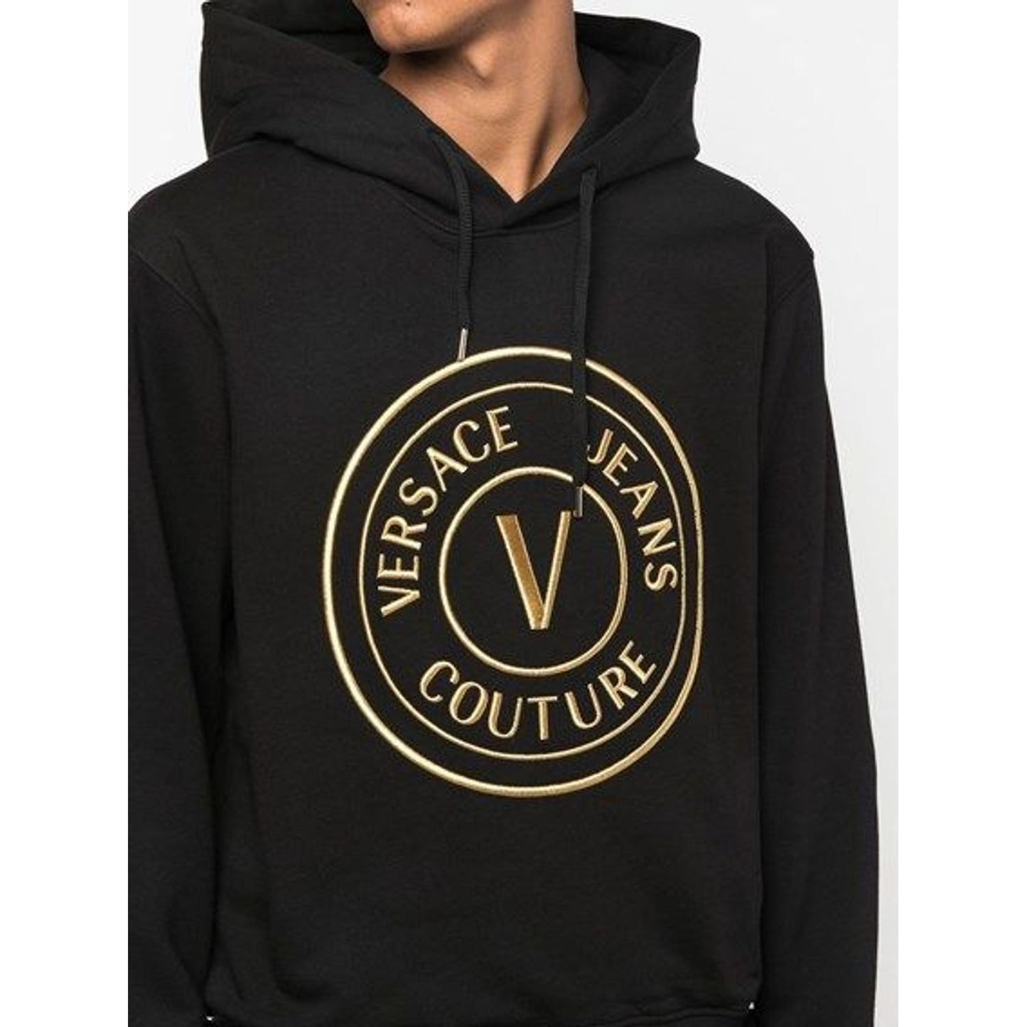 Versace Jeans Chic Black Hooded Sweatshirt black-cotton-logo-details-hooded-sweatshirt-1