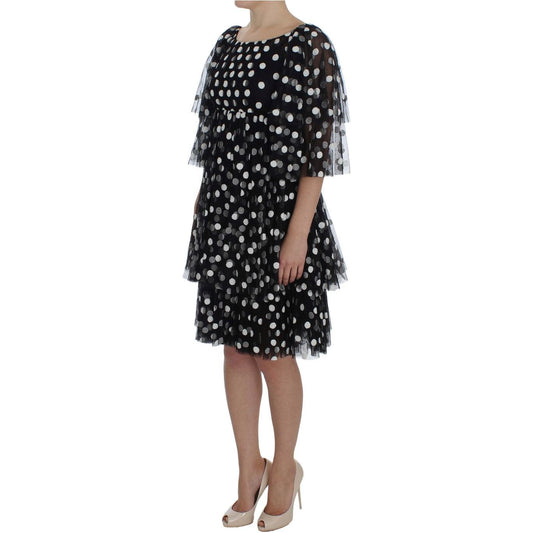Dolce & Gabbana Elegant Polka Dotted Ruffled Dress black-white-polka-dotted-ruffled-dress 76597-black-white-polka-dotted-ruffled-dress-1.jpg