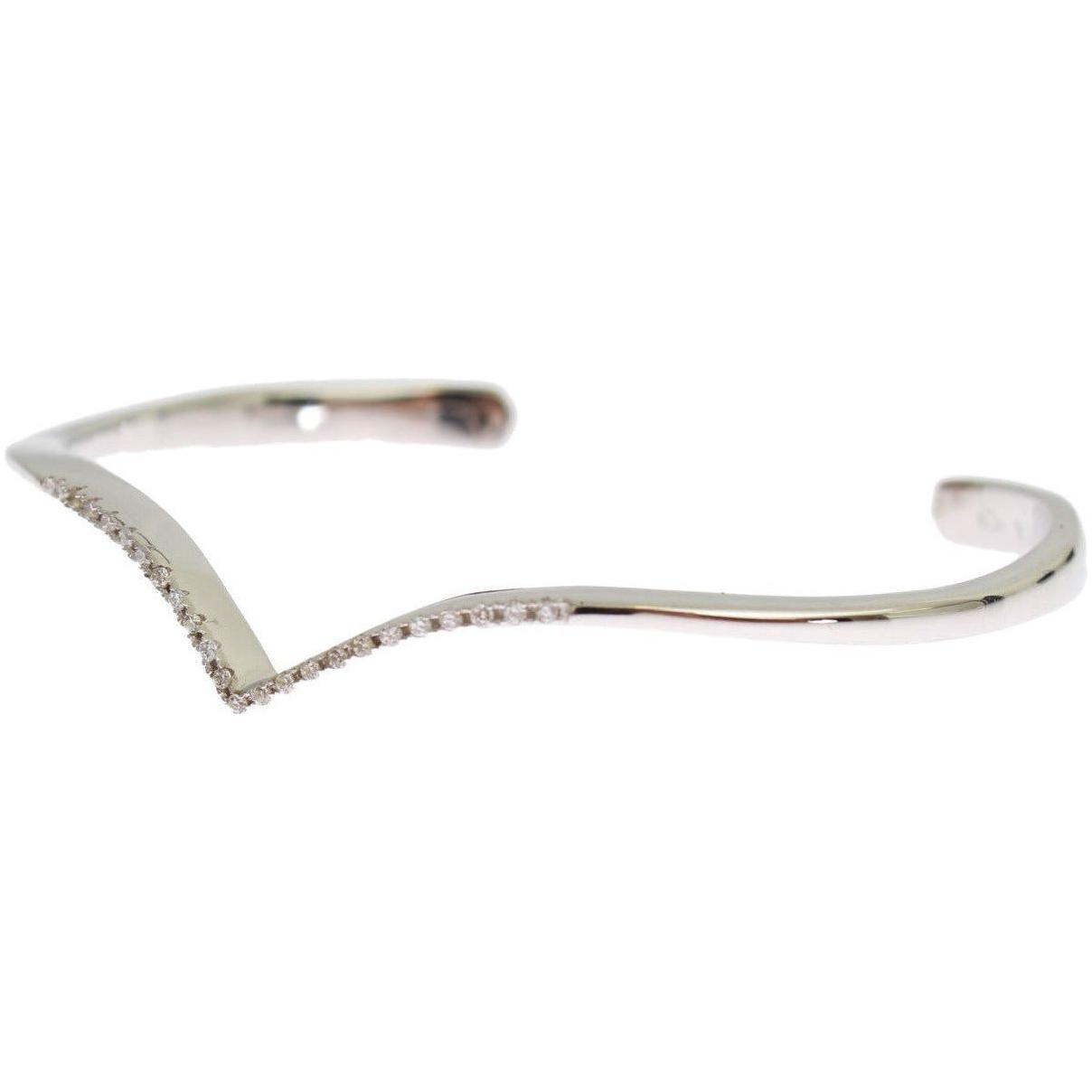Nialaya Elegant Silver Bangle Cuff with Clear CZ Accents Bracelet skyfall-cz-925-silver-bangle-bracelet