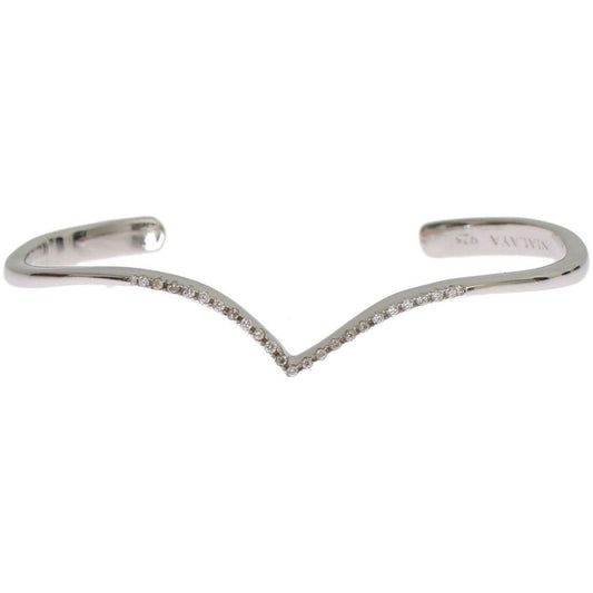 Nialaya Elegant Silver Bangle Cuff with Clear CZ Accents Bracelet skyfall-cz-925-silver-bangle-bracelet