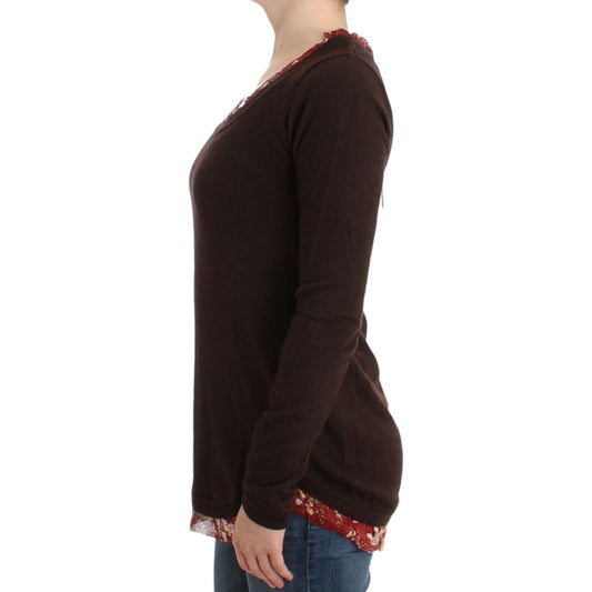 Cavalli Chic Crewneck Silk-Appliqué Sweater brown-crewneck-sweater