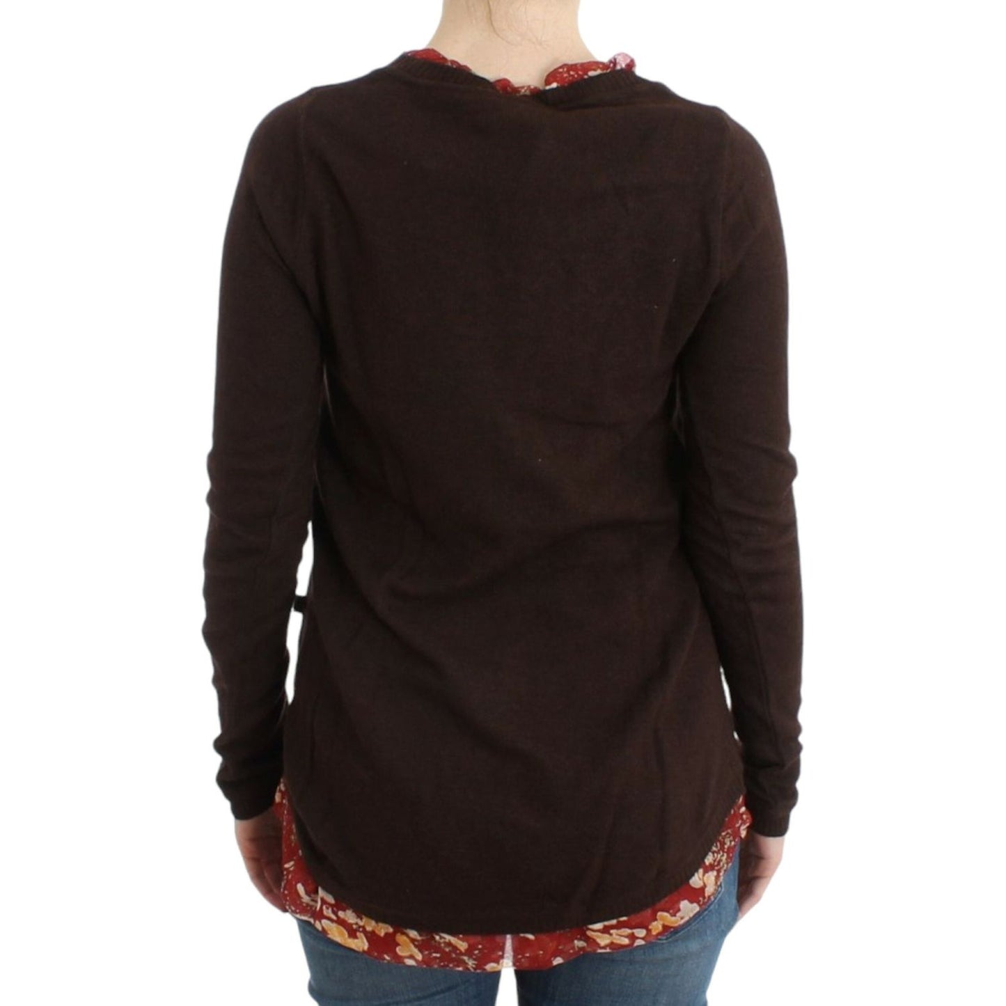 Cavalli Chic Crewneck Silk-Appliqué Sweater brown-crewneck-sweater