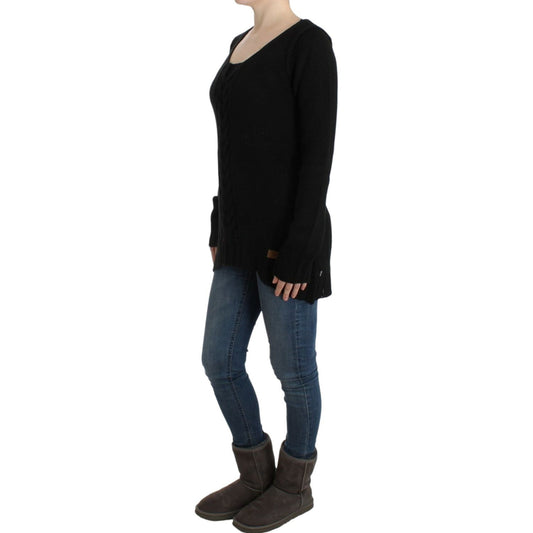 Cavalli Alluring Black Knitted Crew Neck Sweater black-knitted-wool-sweater