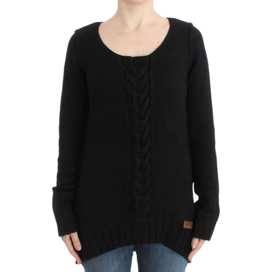 Cavalli Alluring Black Knitted Crew Neck Sweater black-knitted-wool-sweater