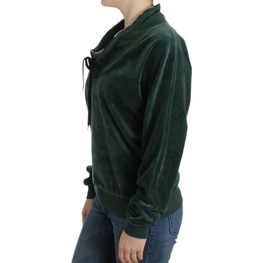 Cavalli Elegant Green Mock Sweater with Rhinestone Detail green-velvet-cotton-sweater