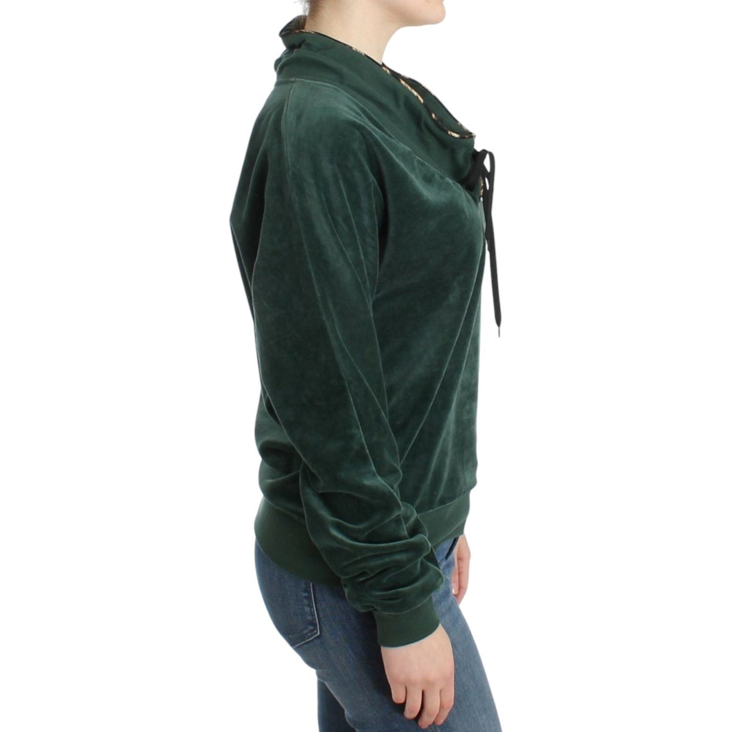 Cavalli Elegant Green Mock Sweater with Rhinestone Detail green-velvet-cotton-sweater 8820-green-velvet-cotton-sweater-3-scaled-922241b0-58f.jpg