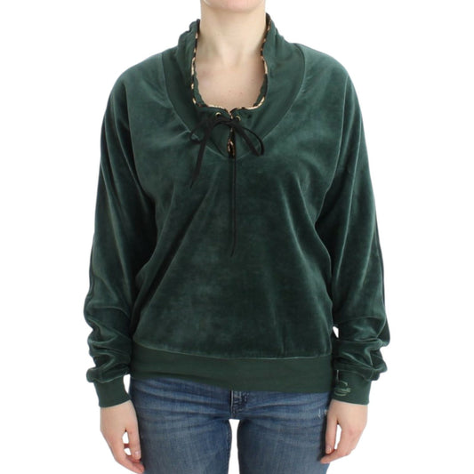 Cavalli Elegant Green Mock Sweater with Rhinestone Detail green-velvet-cotton-sweater