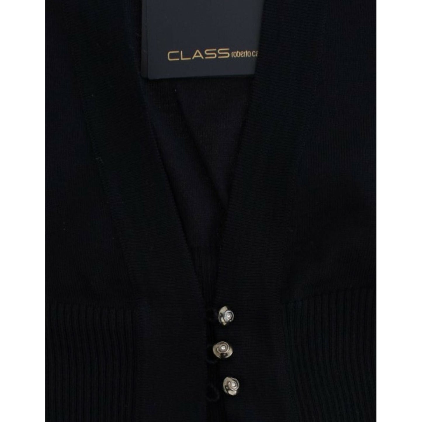Cavalli Elegant Black Cropped Virgin Wool Cardigan black-cropped-wool-cardigan
