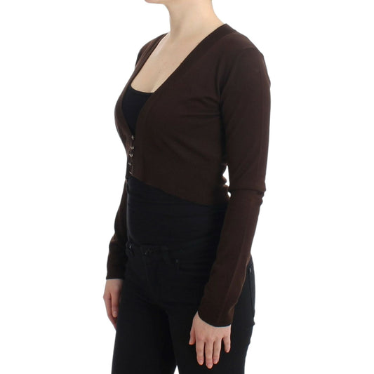 Cavalli Elegant Brown Virgin Wool Cropped Cardigan brown-cropped-wool-cardigan