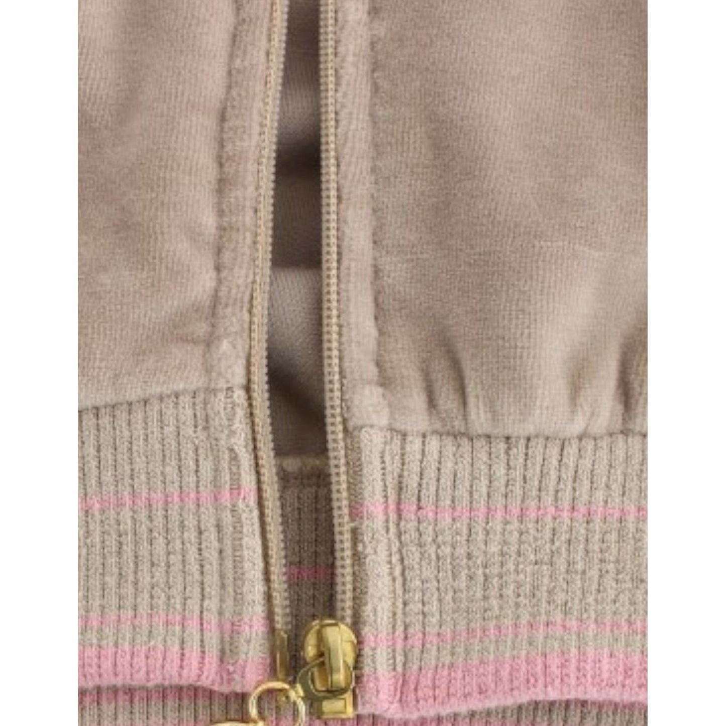 Cavalli Beige Zip Cardigan with Gold Tone Accents beige-velvet-zipup-sweater