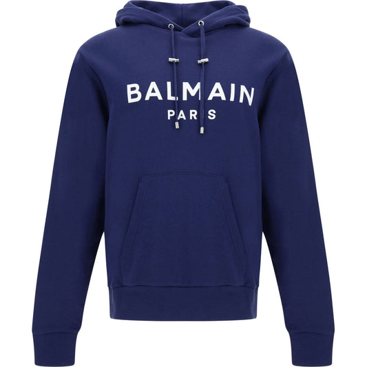 Balmain Elegant Navy Blue Monogram Hoodie blue-cotton-hoodie-sweatshirt