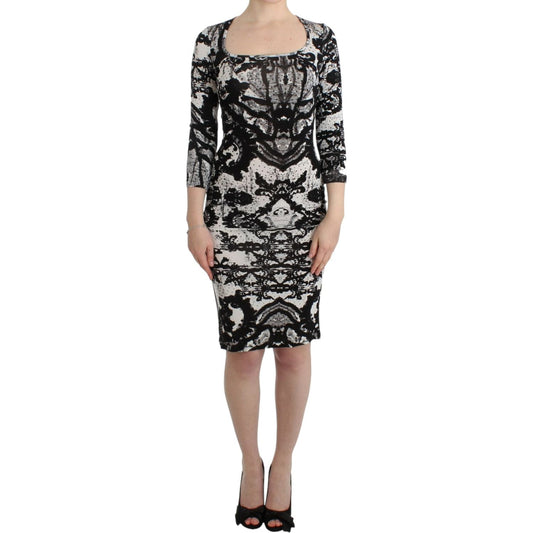 Cavalli Elegant Printed Jersey Sheath Dress black-printed-sheath-dress