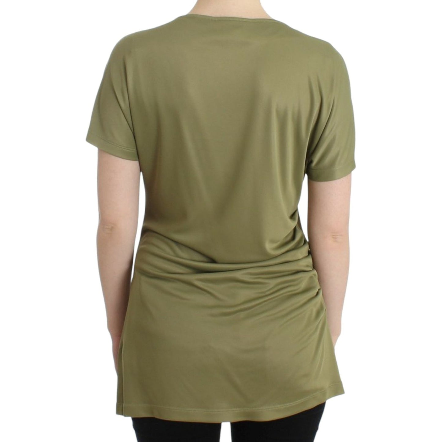 Cavalli Elegant Green Jersey Blouse with Gold Accents green-blouse-top