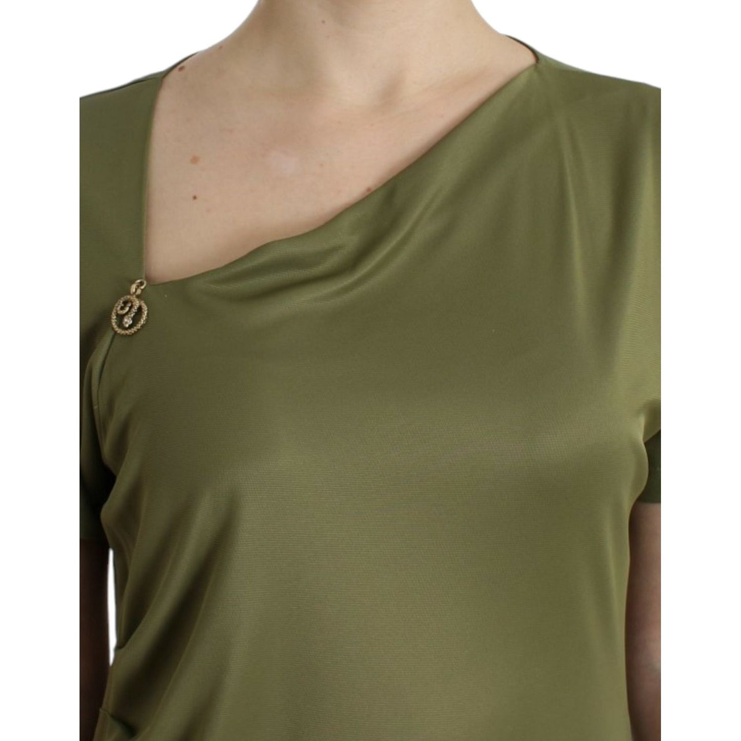 Cavalli Elegant Green Jersey Blouse with Gold Accents green-blouse-top