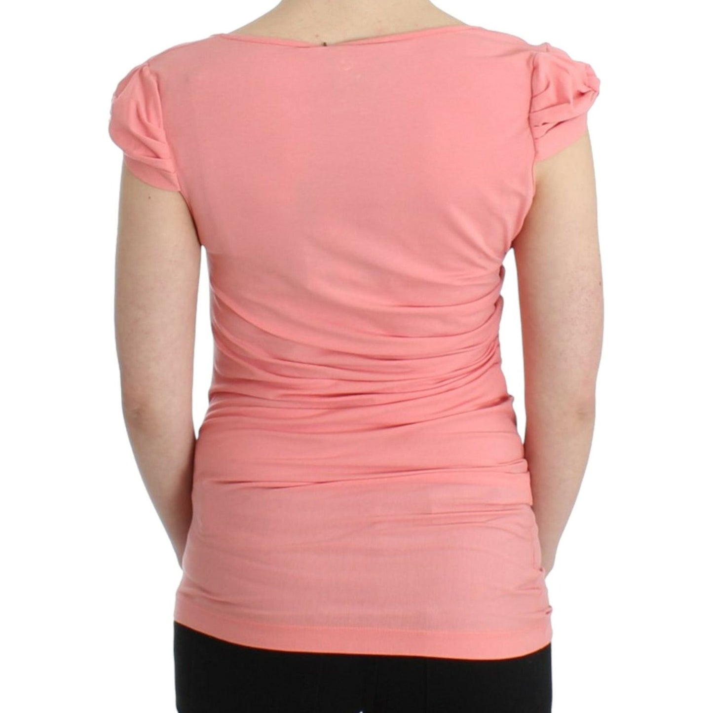 Cavalli Pink Cotton Blend Tank Top with Cap Sleeves pink-cotton-top