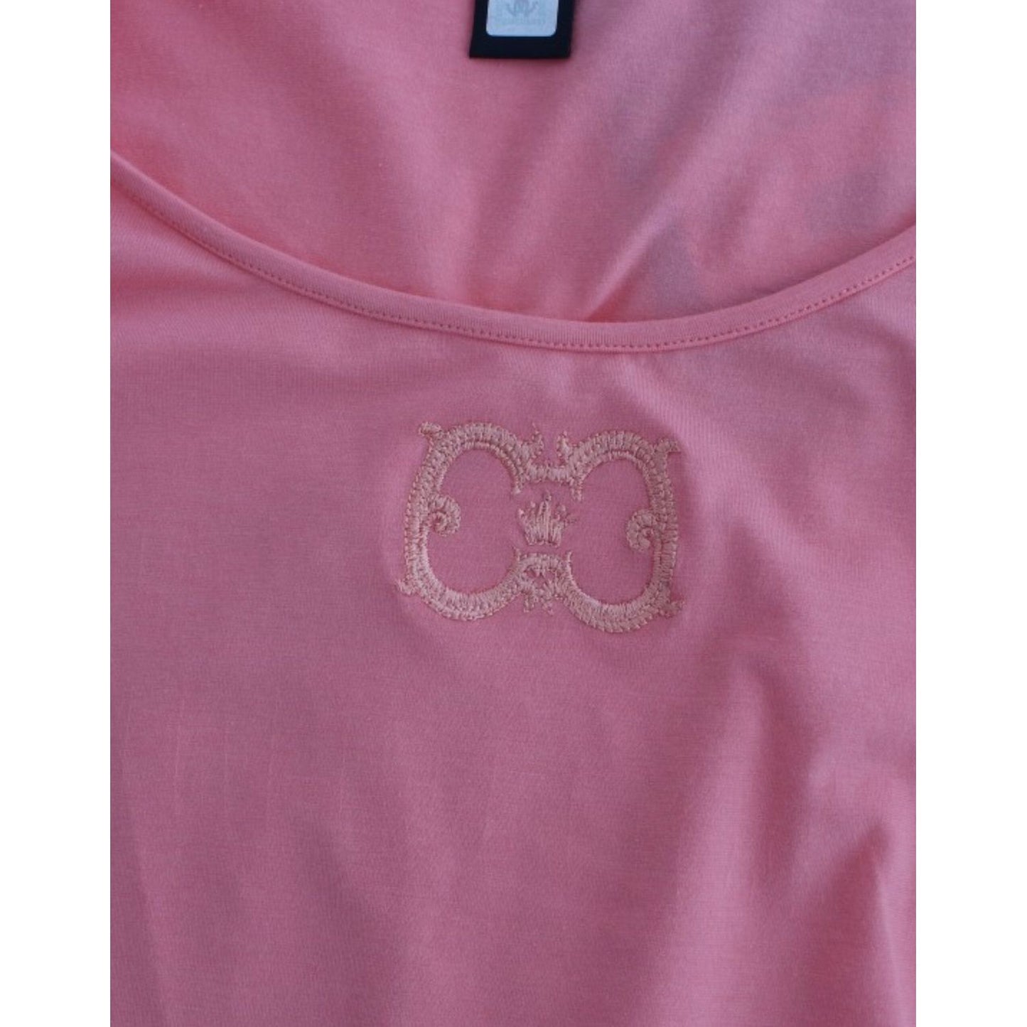 Cavalli Pink Cotton Blend Tank Top with Cap Sleeves pink-cotton-top