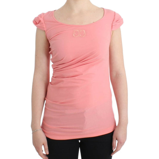 Cavalli Pink Cotton Blend Tank Top with Cap Sleeves pink-cotton-top 9536-pink-cotton-top-scaled-663655e5-690.jpg