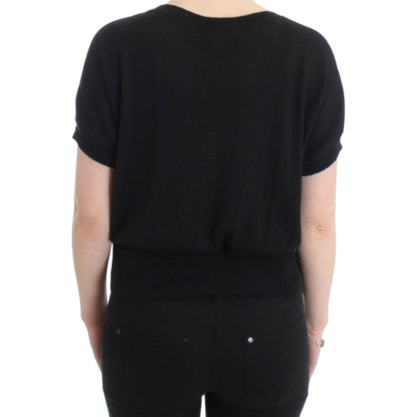 Cavalli Elegant Short Sleeved Black Jumper black-short-sleeved-jumper 9639-black-short-sleeved-jumper-2-2-scaled-84219391-44d.jpg