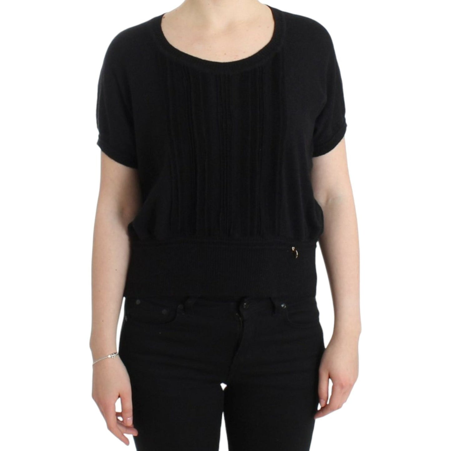 Cavalli Elegant Short Sleeved Black Jumper black-short-sleeved-jumper 9639-black-short-sleeved-jumper-2-scaled-56d9f168-d57.jpg