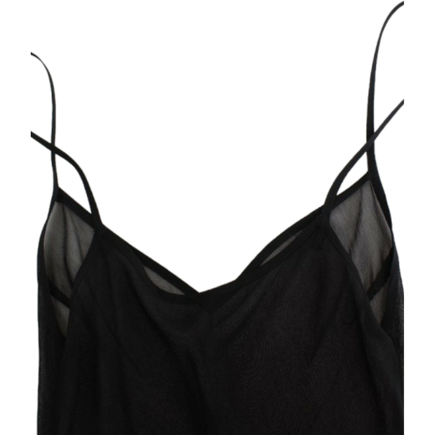 Cavalli Elegant Sheer Black Silk Blouson Dress black-long-sleeve-silk-dress