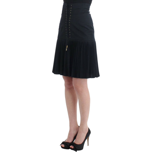 Cavalli Elegant Black Pleated Lace A-Line Skirt black-pleated-laced-skirt