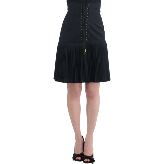 Cavalli Elegant Black Pleated Lace A-Line Skirt black-pleated-laced-skirt